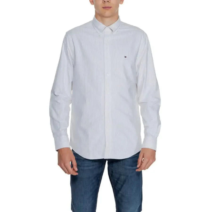 White button-down dress shirt with logo, Tommy Hilfiger Men Shirt - Tommy Hilfiger