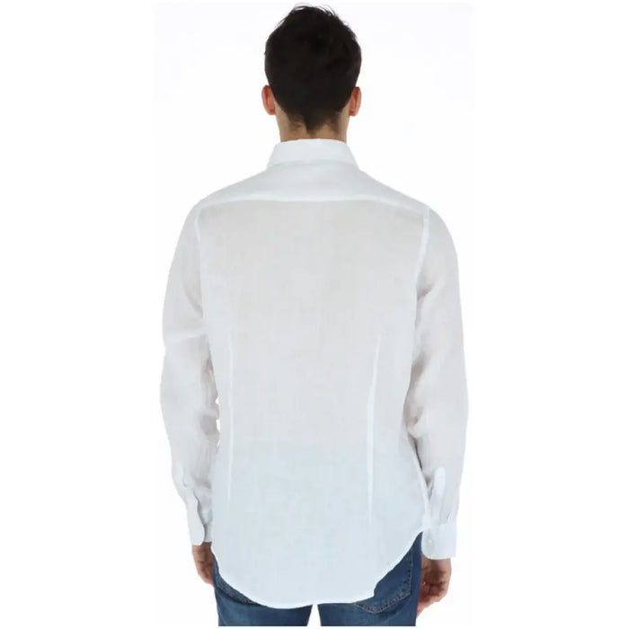 White button-up dress shirt viewed from the back, Brian Brome Men Shirt