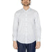 Hamaki-ho Men Shirt - White button-up dress shirt with subtle pattern and mandarin collar