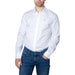 Tommy Hilfiger Men Shirt: White button-up with logo, paired with blue jeans