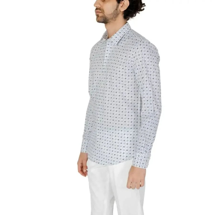 Antony Morato men’s white button-up shirt with geometric print pattern