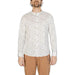 Hamaki-ho Men Shirt features a white button-up with speckled pattern and mandarin collar