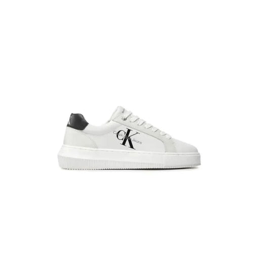 White Calvin Klein sneaker with black heel accent and CK logo on side - Women Sneakers