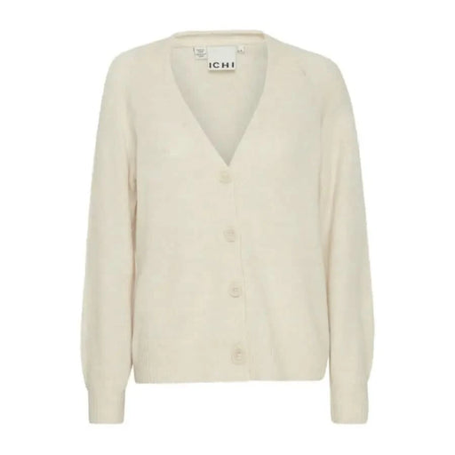 Urban style Ichi - Ichi Women’s white v-neck cardigan sweater with buttons