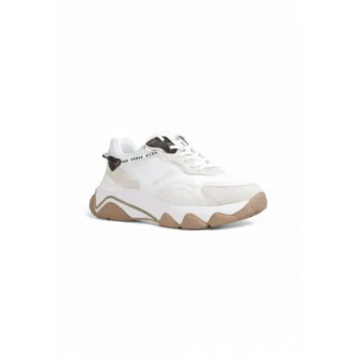 Guess Women’s White Sneakers featuring a stylish chunky design and durable rubber-textile mix