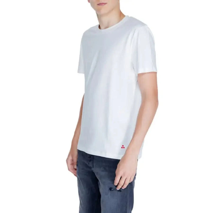 Peuterey Men T-Shirt white crew neck with small red logo near bottom hem