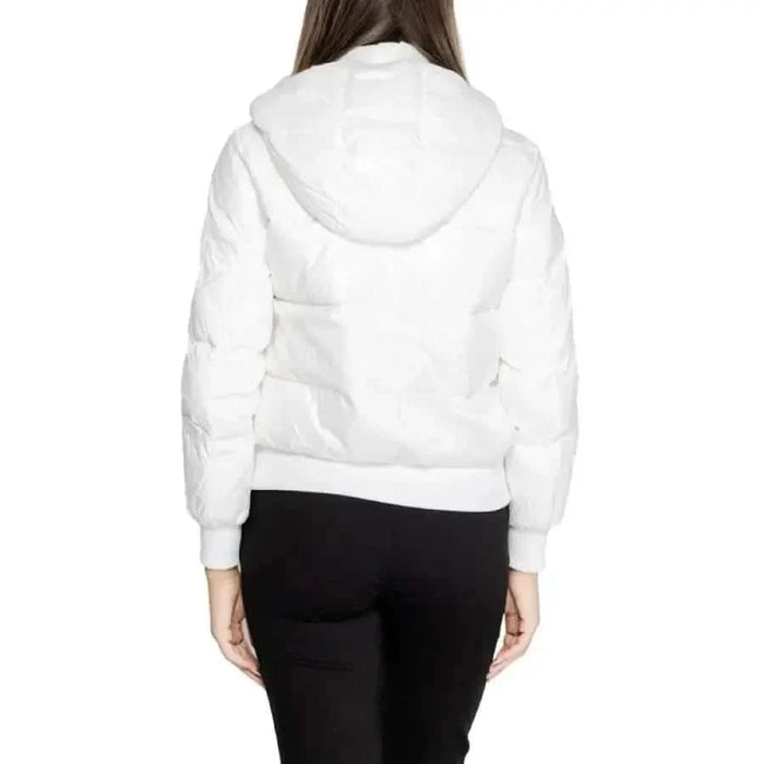 White hooded jacket worn by a person from behind, Armani Exchange Women Jacket