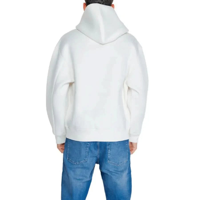 White hooded sweatshirt over blue jeans, back view - Calvin Klein Jeans Men Sweatshirts