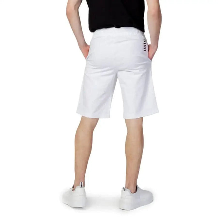 Ea7 Men Shorts White Knee-Length worn by a person