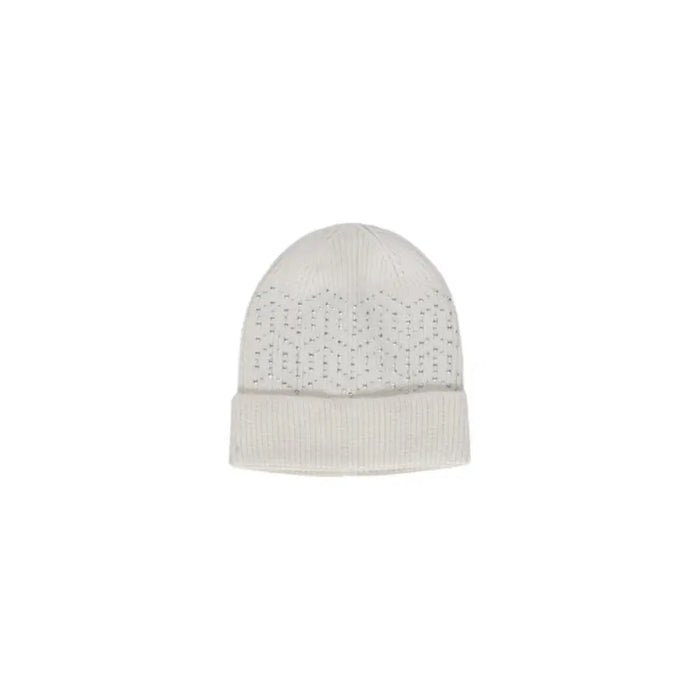 White knit beanie with rhinestone embellishments from Pieces Women Cap collection