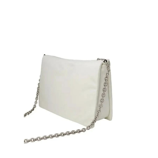 White leather clutch purse with silver chain strap from Calvin Klein Women Bag