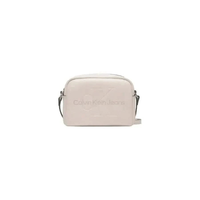 White leather crossbody bag featuring embossed Calvin Klein Jeans logo for women