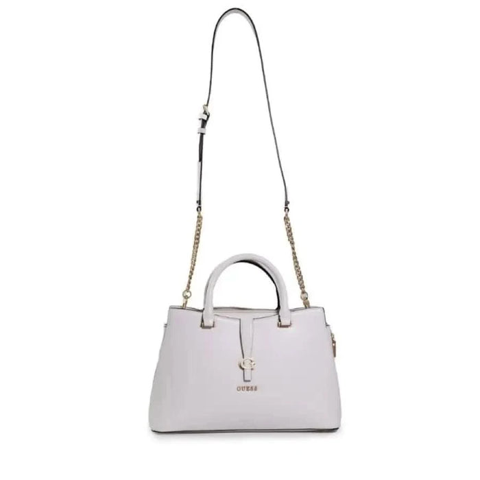 White leather Guess Women Bag with top handles and detachable shoulder strap