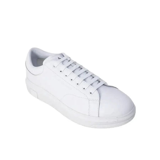 Armani Exchange Men Sneakers featuring a low-top white leather sneaker with laces