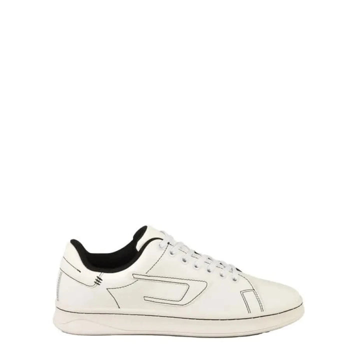 White leather low-top sneakers with black accents from Diesel Men Sneakers