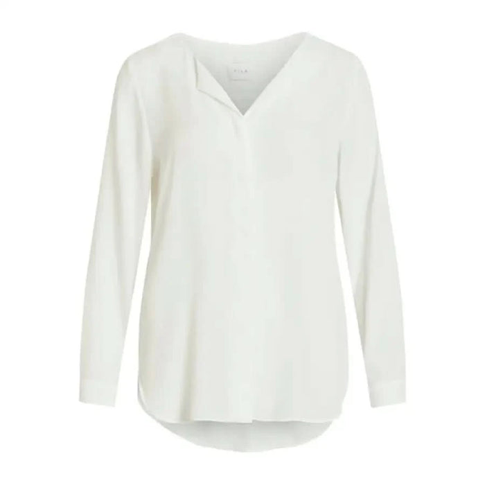 White long-sleeved V-neck blouse from Vila Clothes - Women’s Shirt Collection