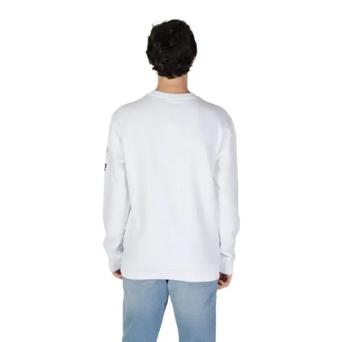 White long-sleeved crewneck sweatshirt back view from Moschino Underwear Men collection