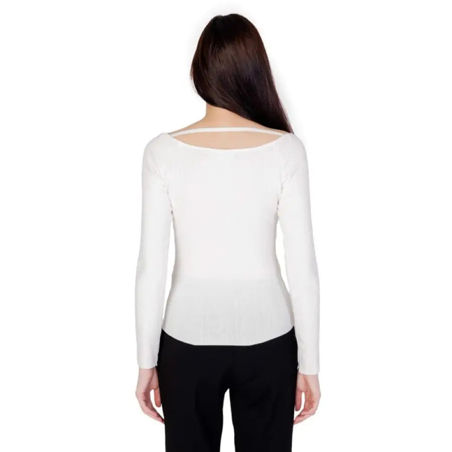 White long-sleeved top with cutout back detail from Guess Women Knitwear collection