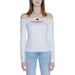 Tommy Hilfiger Women White Off-Shoulder Long-Sleeved Top with Cutout Detail and Logo