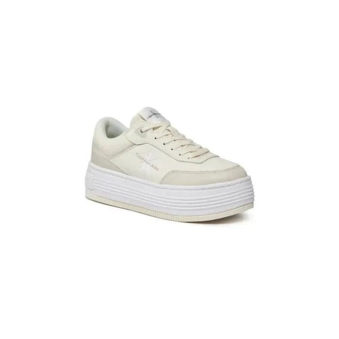 Calvin Klein Jeans Women Sneakers: White platform, thick sole, low-top sneaker design