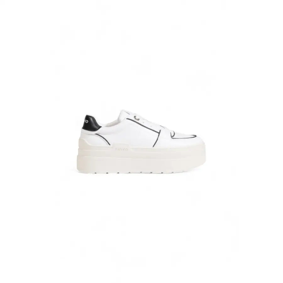 White platform sneaker with black heel accent and thick sole - Pinko Women Sneakers