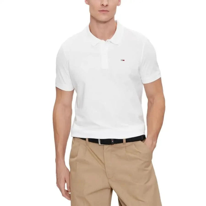 White polo shirt with small logo on chest from Tommy Hilfiger Jeans for men