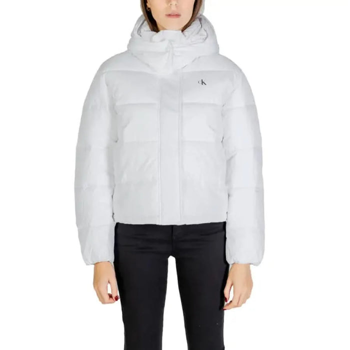 White puffy winter jacket with hood from Calvin Klein Jeans for women