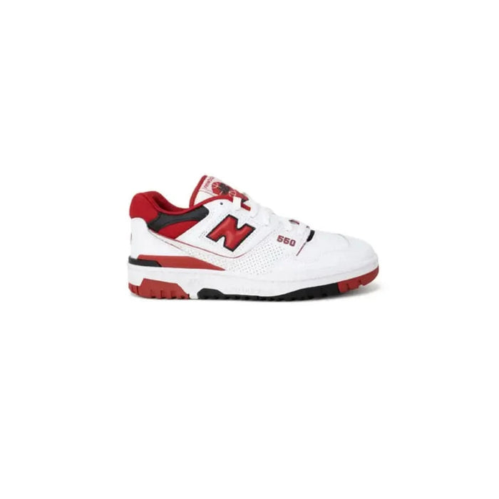 White, red and black New Balance Men Sneakers displayed prominently