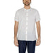 White short-sleeved button-up shirt with mandarin collar - Hamaki-ho Men Shirt