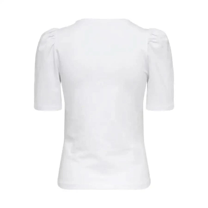 Only Women T-Shirt: White short-sleeved top with puffed shoulders