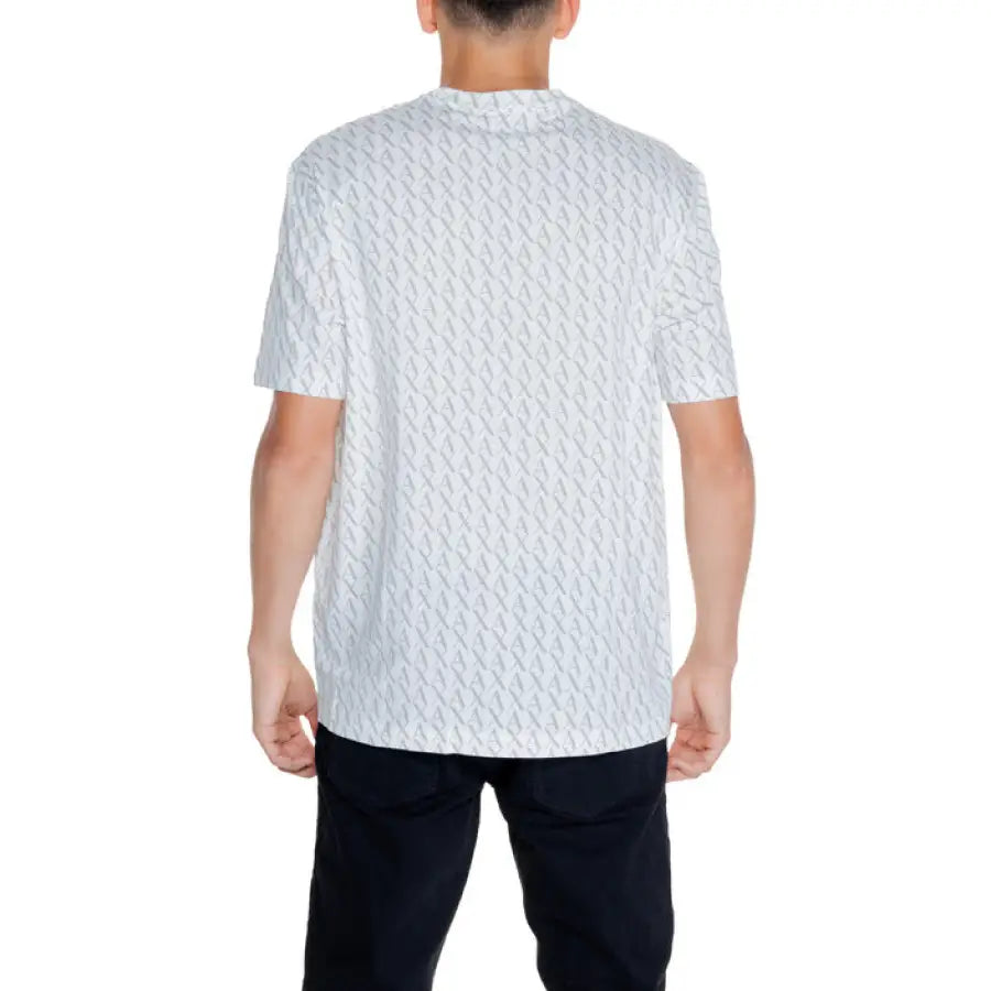 Armani Exchange Women’s T-Shirt - White Textured Short-Sleeved Shirt Worn by Model