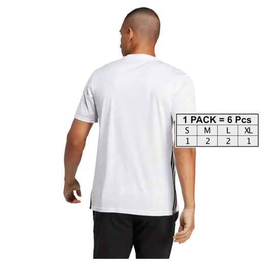 Back view of Adidas Men T-Shirt white short-sleeved on a person