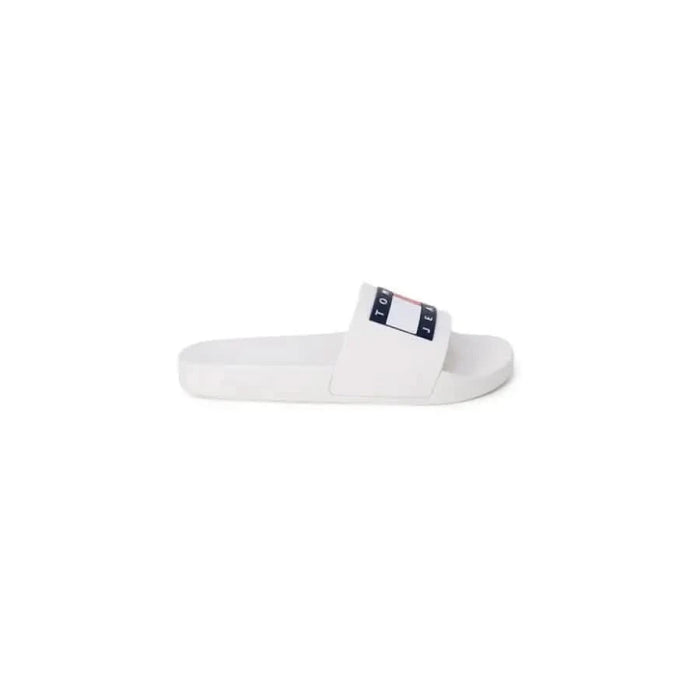 Tommy Hilfiger Jeans Women’s White Slide Sandal with Navy and Red Logo on Strap