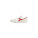 White Diadora Men’s Sneakers featuring a red side stripe and logo design