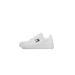 White sneaker featuring a prominent Tommy Hilfiger logo for men by Tommy Hilfiger Jeans