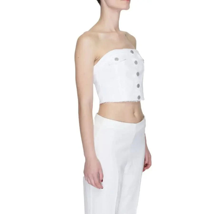 White strapless crop top with decorative buttons by Tommy Hilfiger Jeans for women