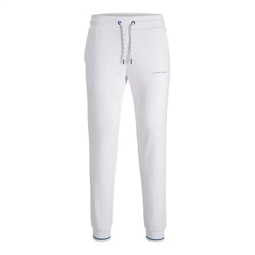 Jack & Jones Men Trousers - White sweatpants with drawstring waist and blue-trimmed cuffs