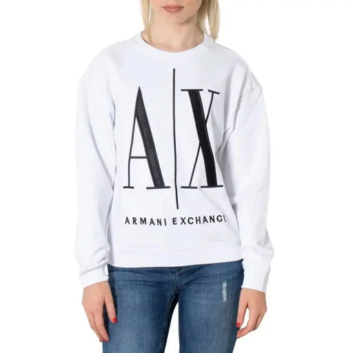 White A|X ARMANI EXCHANGE sweatshirt for women, front logo, Armani Exchange Women Sweatshirts