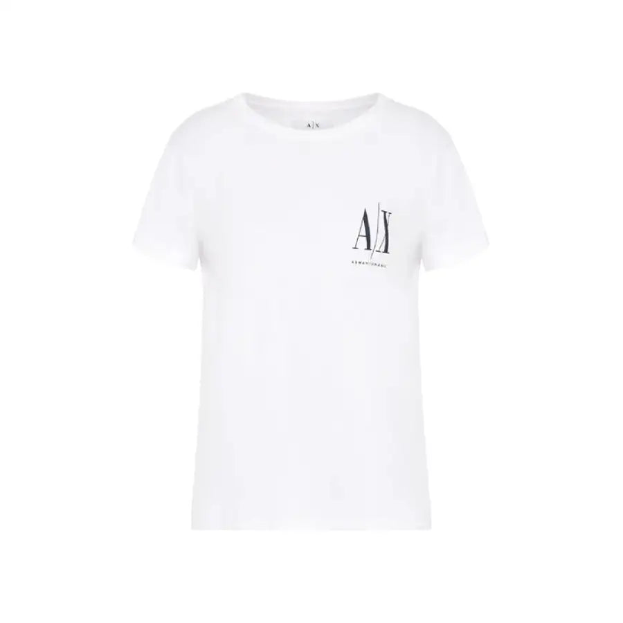 Armani Exchange Women’s T-Shirt featuring white fabric with ’AJ’ logo on the chest