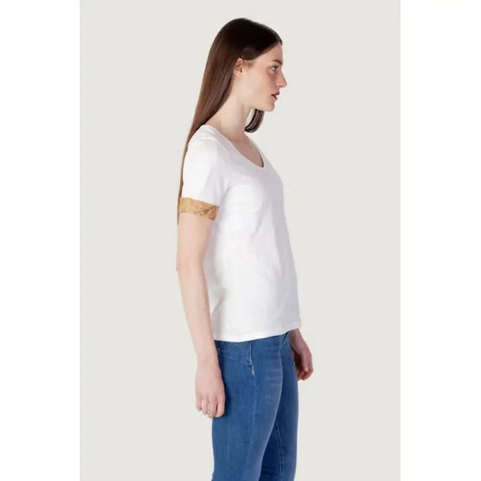 Alviero Martini Prima Classe women’s T-shirt with gold embroidered shoulder detail