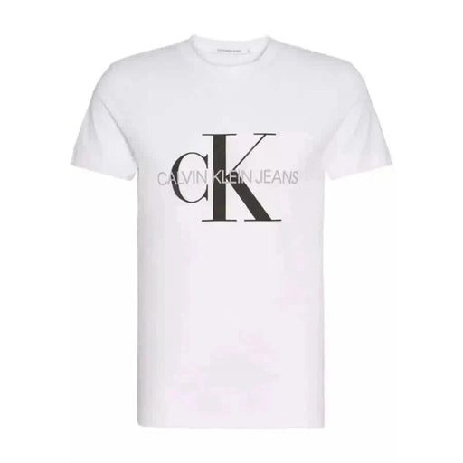 White t-shirt with Calvin Klein Jeans logo on front, featured in Calvin Klein Jeans Men T-Shirt