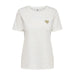 White Only Women T-Shirt featuring small gold heart emblem on chest