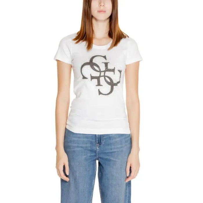 White T-shirt with stylized overlapping letters logo - Guess Women T-Shirt