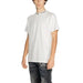 White Icon Men T-Shirt featuring text printed around the collar for a stylish look