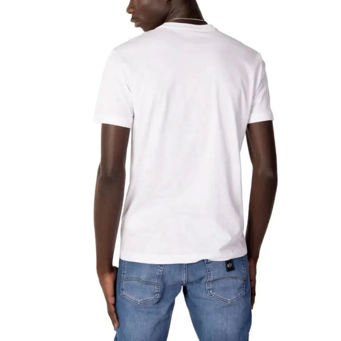 Ea7 Men T-Shirt White displayed from back on person with dark skin