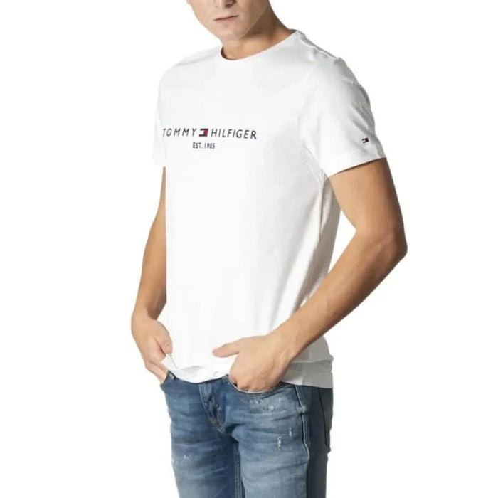 White Tommy Hilfiger t-shirt with logo and establishment year, from Tommy Hilfiger Jeans Men T-Shirt