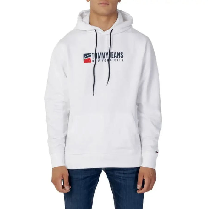 White Tommy Hilfiger hoodie with Tommy Jeans New York City logo on chest