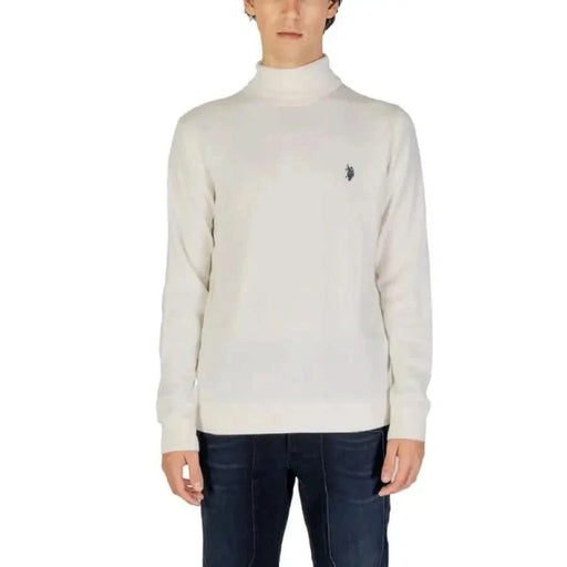 White turtleneck sweater with dark embroidered logo from U.S. Polo Assn. Men Knitwear