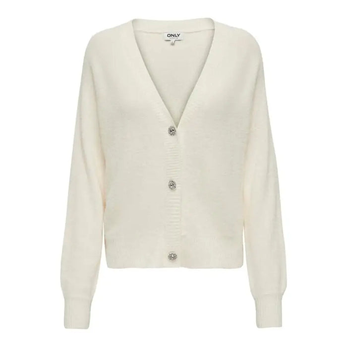 White v-neck cardigan sweater with three buttons from Only Women Cardigan collection