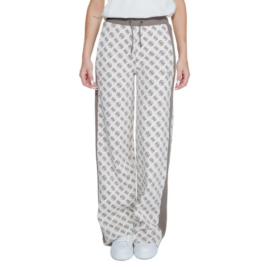 Wide-leg pants with a geometric pattern in white and gray from Guess - Guess Women Trousers